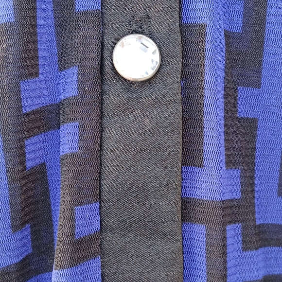 INC International Concepts Royal Blue and Black Geometric Button-Front Blouse - Picture 4 of 14